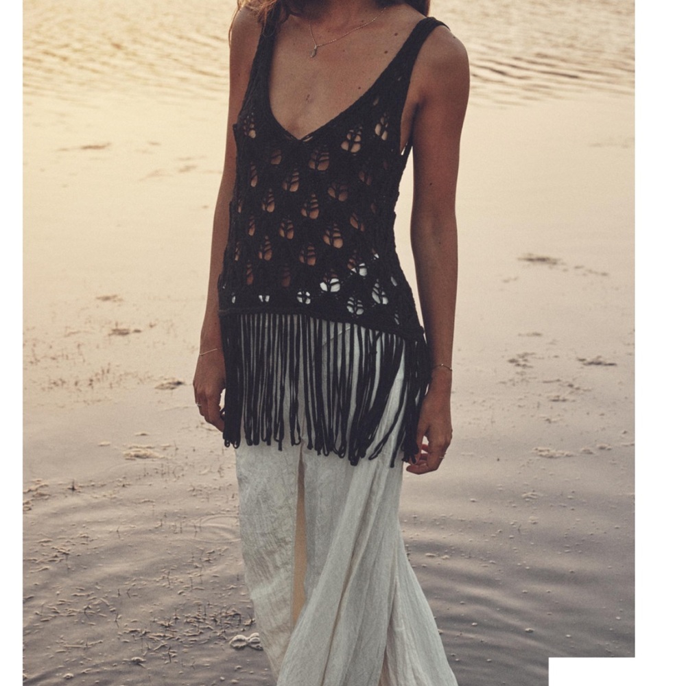 Zara Black Crochet Fringe Coverup